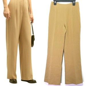 Ross Mayer Designer Wool Pleated Wide Leg High Waisted Caramel Trouser Pant sz 2